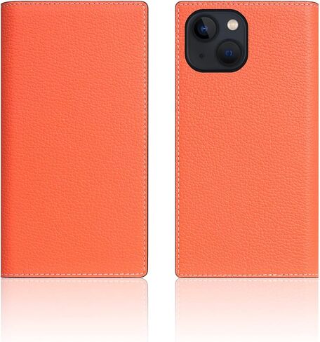 SLG D8 Neon Full Grain Leather Wallet Case for iPhone 13 Pro - Handcrafted Diary Style with Card Holders and Side Cash Pocket, Gift Box Included (Coral) in Saudi Arabia
