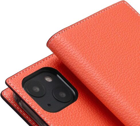 SLG D8 Neon Full Grain Leather Wallet Case for iPhone 13 Pro - Handcrafted Diary Style with Card Holders and Side Cash Pocket, Gift Box Included (Coral) in Saudi Arabia