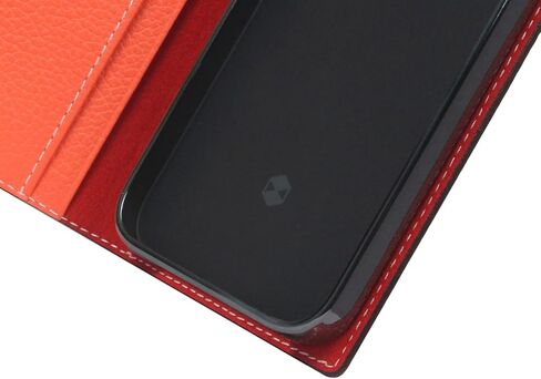 SLG D8 Neon Full Grain Leather Wallet Case for iPhone 13 Pro - Handcrafted Diary Style with Card Holders and Side Cash Pocket, Gift Box Included (Coral) in Saudi Arabia