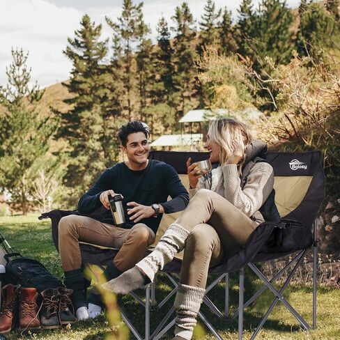 2 Person Camping Chair Camping Loveseat Oversized Double Folding Camping Chair Heavy Duty Camp Couch Love Seat Camping Chair Padded Camping Chair Lawn Chair for Adult - Support 650 lbs - Black in Saudi Arabia