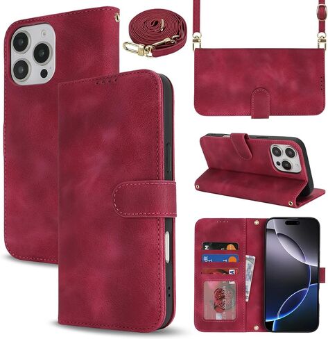 Jaorty Phone Case for iPhone 16 with Card Holder,Wallet Case for iPhone 16 with Crossbody Shoulder Strap for Women,Anti-Lost Magnetic PU Leather Cover Purse,6.1 Inch,Smooth Beige in Saudi Arabia