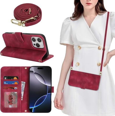 Jaorty Phone Case for iPhone 16 with Card Holder,Wallet Case for iPhone 16 with Crossbody Shoulder Strap for Women,Anti-Lost Magnetic PU Leather Cover Purse,6.1 Inch,Smooth Beige in Saudi Arabia