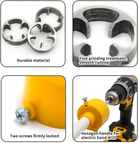 6 Pcs PVC Thread Maker Tool, Pipe Threader Plumbing Tool Kit Plastic Pipe Round Die with 3 Dies 1/2", 3/4" and 1" NPT Die Manual Hand Tool for PVC Threading in Kuwait