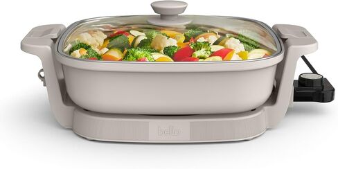 bella Make & Take Electric Skillet, Fits-anywhere™ kitchenware, EverGood™ Ceramic Coating, Adjustable Temperature & Dishwasher-Safe Tempered Glass Lid, Cast Aluminum Base, 1200 Watt, Oatmilk in Saudi Arabia