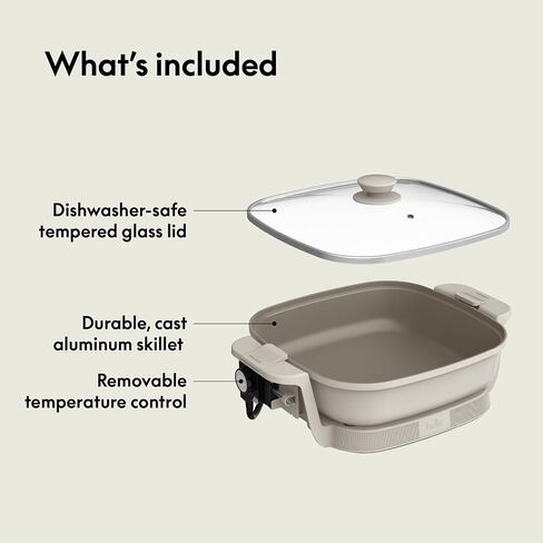 bella Make & Take Electric Skillet, Fits-anywhere™ kitchenware, EverGood™ Ceramic Coating, Adjustable Temperature & Dishwasher-Safe Tempered Glass Lid, Cast Aluminum Base, 1200 Watt, Oatmilk in Saudi Arabia