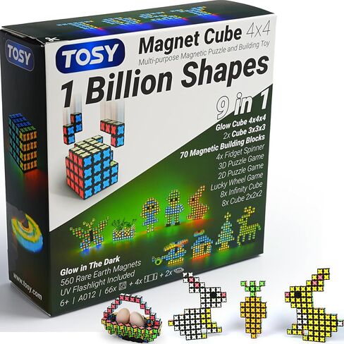 TOSY Magnet Cube 3x3 - 240 Magnets, 30 Blocks, 6in1 Toy: 3x3x3 or 2x2x2 Puzzle Cube, Transformable Fidget Spinner, Infinity Cube, Building Blocks, 2D Puzzle Game, Glowing Easter Birthday Gift, 2-Pack in Saudi Arabia