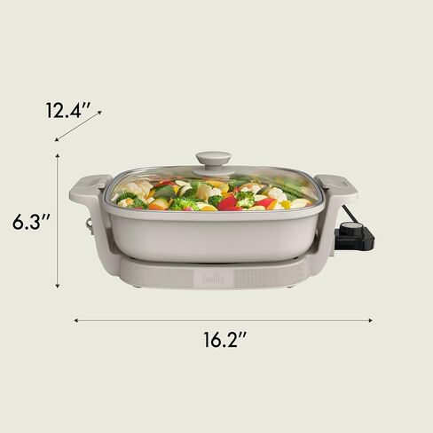 bella Make & Take Electric Skillet, Fits-anywhere™ kitchenware, EverGood™ Ceramic Coating, Adjustable Temperature & Dishwasher-Safe Tempered Glass Lid, Cast Aluminum Base, 1200 Watt, Oatmilk in Saudi Arabia