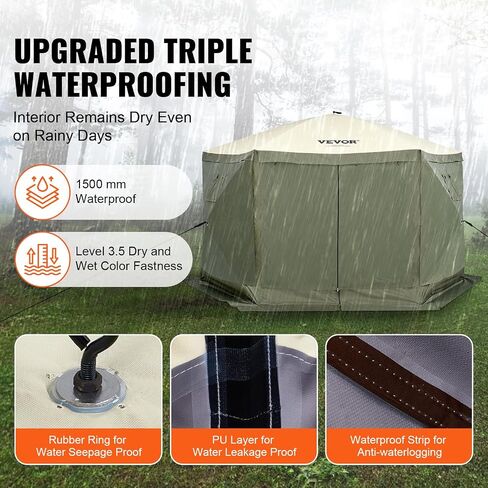 VEVOR Pop Up Gazebo Screen Tent, Instant Gazebo Tent with Mosquito Netting Outdoor Canopy, 6 Sided Sun Shelter 12x12ft w/ 6 Removable Wind Cloths & 2 Mesh Windows, Pavilion Tent for Patio, Army Green in Kuwait