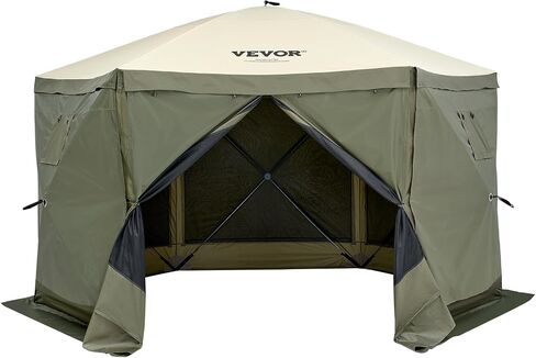 VEVOR Pop Up Gazebo Screen Tent, Instant Gazebo Tent with Mosquito Netting Outdoor Canopy, 6 Sided Sun Shelter 12x12ft w/ 6 Removable Wind Cloths & 2 Mesh Windows, Pavilion Tent for Patio, Army Green in Kuwait
