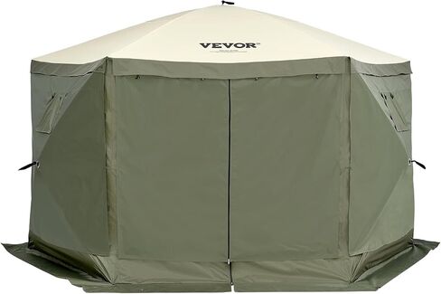 VEVOR Pop Up Gazebo Screen Tent, Instant Gazebo Tent with Mosquito Netting Outdoor Canopy, 6 Sided Sun Shelter 12x12ft w/ 6 Removable Wind Cloths & 2 Mesh Windows, Pavilion Tent for Patio, Army Green in Kuwait