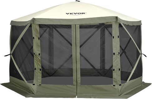 VEVOR Pop Up Gazebo Screen Tent, Instant Gazebo Tent with Mosquito Netting Outdoor Canopy, 6 Sided Sun Shelter 12x12ft w/ 6 Removable Wind Cloths & 2 Mesh Windows, Pavilion Tent for Patio, Army Green in Kuwait