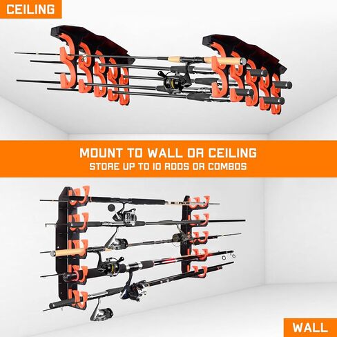 Fishing Rod Holders, Fishing Pole Holders for Garage, Wall or Ceiling Mounted Fishing Rod Rack Holds Up to 10 Rods（1 Pack） in Kuwait