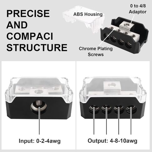 3 Way Power Distribution Block Car Audio Splitter 1x 0 Gauge Input / 3X 4 Gauge Output Ground Distribution Block Amp for Automotive Car Truck Boat Marine, 1-Pack in Saudi Arabia