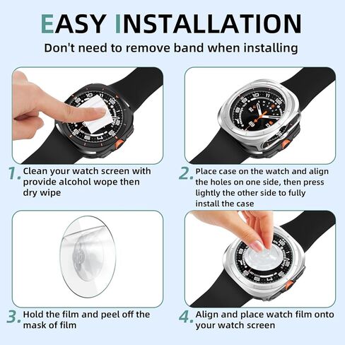 واقي شاشة متوافق مع ساعة Galaxy Watch 4/Galaxy Watch 5 44 مم، 【4+2 حزمة】 طبقة حماية من الزجاج المقوى عالي الدقة وغطاء ممتص للصدمات صلب من البولي كربونات لساعة Samsung Galaxy Watch 5/Galaxy Watch 4 44 مم in Kuwait