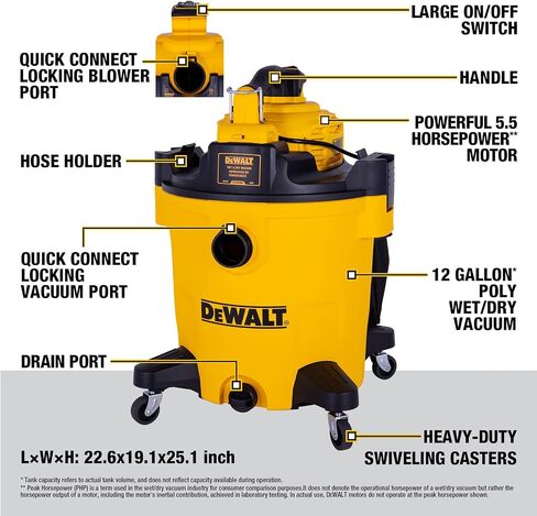 DEWALT Shop Vacuum Wet and Dry Vac with Detachable Leaf Blower, 3 in 1 Heavy Duty Wet Dry Vacuum Cleaner 9 Gal for Home, Garage, Car, Workshop, Jobsite, Lawn Care, Yard, Patio, 5 Peak HP, DXV209P in Saudi Arabia