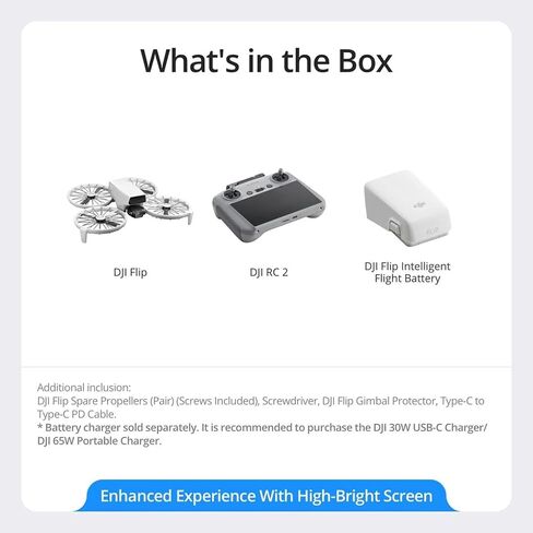 DJI Flip With RC 2 Screen Remote Controller, Follow Me Drone With 4K UHD Camera for Adults, Under 249 g, 3-Axis Gimbal Stabilization, 44000ft/13km Video Transmission, Palm Takeoff, 31-Min Flight Time in Saudi Arabia