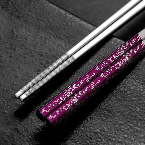 Metal Chopsticks 18/10 Stainless Steel Reusable Chopsticks Cute Laser Engraved Non-slip Korean Japanese Chinese Chopsticks,18/10 Stainless steel Dishwasher Safe for Cooking Eating 9 1/4 Inches 5 Pairs in Kuwait