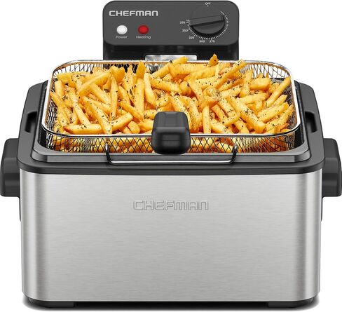 Chefman Deep Fryer, 4.5 Quart / 18 Cup XL with Basket Strainer, Removable Oil Container, Windowed Lid & Adjustable Temperature – Perfect for Fried Chicken, French Fries & Chips – Stainless Steel in Kuwait