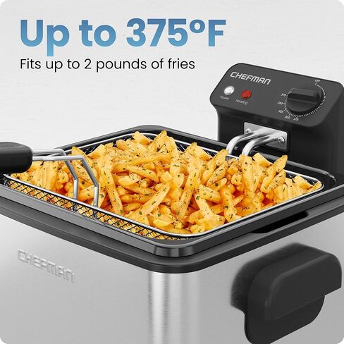 Chefman Deep Fryer, 4.5 Quart / 18 Cup XL with Basket Strainer, Removable Oil Container, Windowed Lid & Adjustable Temperature – Perfect for Fried Chicken, French Fries & Chips – Stainless Steel in Kuwait