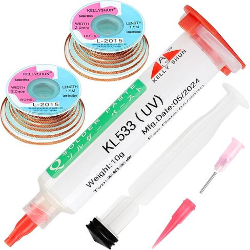 KL-533 Solder Flux & L-2015 Solder Wick,10CC/Bottle No Clean Soldering Flux Paste,1500MM Solder Wick Braid With Flux,0.08 Inch Desolder Wick,Soldering Flux for Electronics in Kuwait