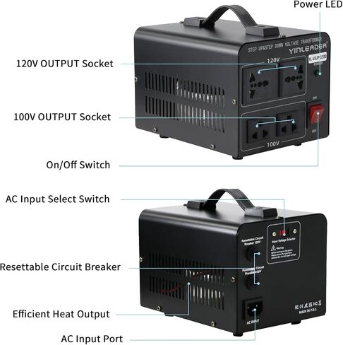Yinleader 500W Step Down 120V to 100V Voltage Converter Japanese Transformer (120v to 100v OR 100v to 120v) w/US Power Cord in Saudi Arabia