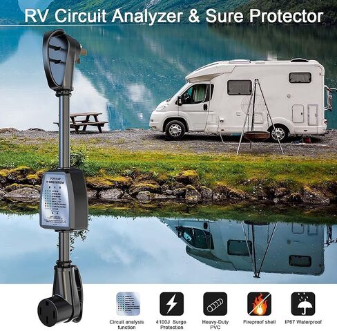 rv Surge Protector 50 amp with Waterproof Cover, rv Voltage Protector/Monitor with Surge Protection(4100 Joules), Designed with Easy to Use Handle, Black in Kuwait
