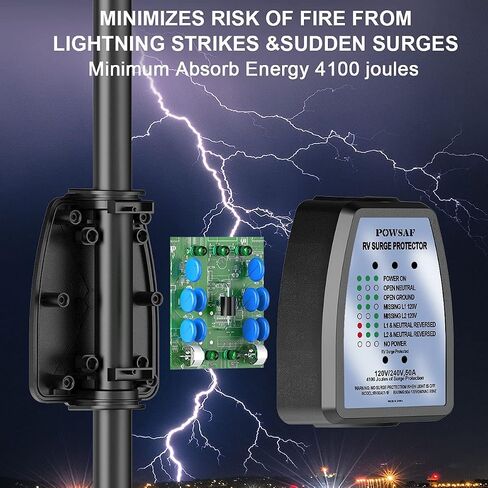 rv Surge Protector 50 amp with Waterproof Cover, rv Voltage Protector/Monitor with Surge Protection(4100 Joules), Designed with Easy to Use Handle, Black in Kuwait
