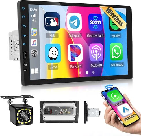 ستيريو سيارة Hikity 6.9 بوصة لاسلكي Apple Carplay Single Din مع Android Auto وراديو سيارة بشاشة لمس بلوتوث مع ميكروفون كاميرا احتياطية USB Type C in Saudi Arabia