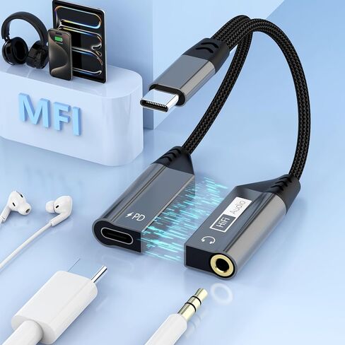 Magnetic 2-IN-1 Lightning to 3.5mm Audio Jack Headphone and Charge Cable Adapter for iPhone，【Apple MFi Certified】Earphone Converter Splitter Support Music+Charge+HiFi+Mic for iPhone 14 Pro/14 13 12 11 in Saudi Arabia