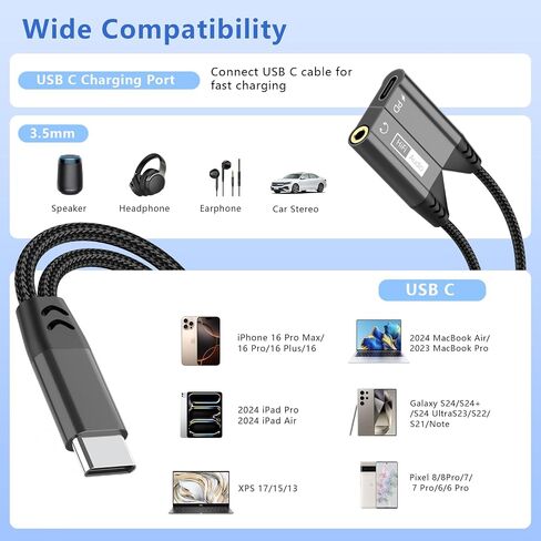 Magnetic 2-IN-1 Lightning to 3.5mm Audio Jack Headphone and Charge Cable Adapter for iPhone，【Apple MFi Certified】Earphone Converter Splitter Support Music+Charge+HiFi+Mic for iPhone 14 Pro/14 13 12 11 in Saudi Arabia