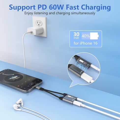 Magnetic 2-IN-1 Lightning to 3.5mm Audio Jack Headphone and Charge Cable Adapter for iPhone，【Apple MFi Certified】Earphone Converter Splitter Support Music+Charge+HiFi+Mic for iPhone 14 Pro/14 13 12 11 in Saudi Arabia