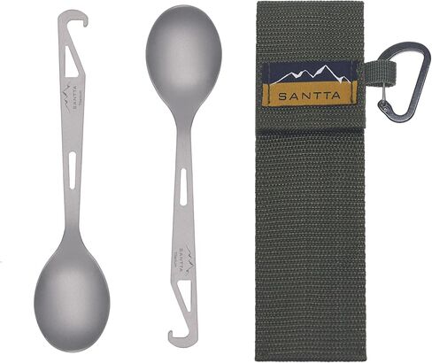 SANTTA Titanium Camping Utensil Set, Titanium(Ti) Spork, Spoon Fork & Bottle Opener Combo Camping Cutlery 2-PC Set in Saudi Arabia
