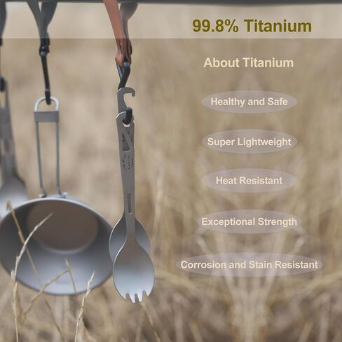 SANTTA Titanium Camping Utensil Set, Titanium(Ti) Spork, Spoon Fork & Bottle Opener Combo Camping Cutlery 2-PC Set in Saudi Arabia