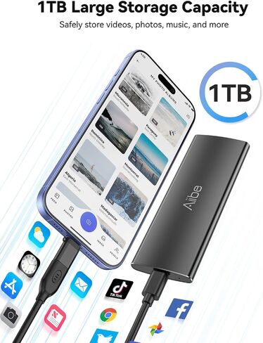 AIIBE 500GB محرك الحالة الصلبة الخارجية USB C Portable SSD USB 3.2 GEN 2 ، حتى 1050 ميجابايت/ثانية ، محرك أقراص خارجي خارجي SSD 500GB لجهاز iPhone 15/PRO و LAPTOP و MAC و PS4 (أسود) in Kuwait
