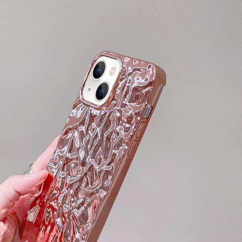Losin Compatible with iPhone 15 Glitter Case Luxury Cute 3D Tin Foil Pleated Phone Case for Women Girls Bling Plating Phone Case Soft Silicone Slim Shockproof Protective Cover, Rose in Saudi Arabia