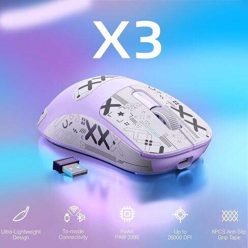 الهجوم Shark X3 فأر ألعاب لاسلكية خفيفة الوزن مع Tri-Mode 2.4g/USB-C Wired/Bluetooth ، 26k DPI ، PAW3395 Sensor Optical ، Kailh GM8.0 Switch ، 5 أزرار قابلة للبرمجة للكمبيوتر الشخصي/Win/Mac (Red+Stickers) in Kuwait
