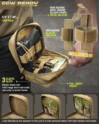 WYNEX Molle Admin Pistol Pouch for Concealed Carry, Tactical EDC Belt Pouch Gun Bag Utility Tool EMT Organizer Pouch Medical CCW with Universal Pistol/Elastic Holster in Saudi Arabia