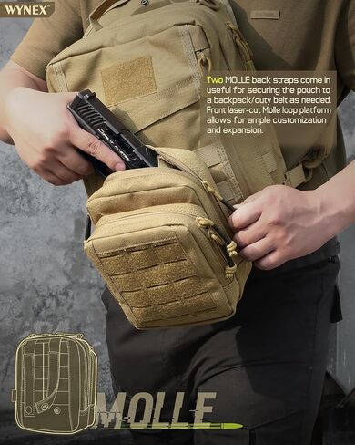 WYNEX Molle Admin Pistol Pouch for Concealed Carry, Tactical EDC Belt Pouch Gun Bag Utility Tool EMT Organizer Pouch Medical CCW with Universal Pistol/Elastic Holster in Saudi Arabia