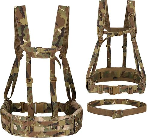 Military Waist Belt Multi-Purpose Molle Padded Patrol Belt with H Harness Suspenders Outdoor Sports Equipment in Kuwait