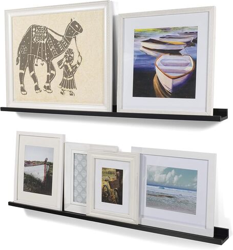 أرفف عائمة بيضاء من Wallniture Denver مقاس 46 بوصة لديكور الحائط، مجموعة أرفف ضيقة للصور مكونة من قطعتين، خشب in Kuwait
