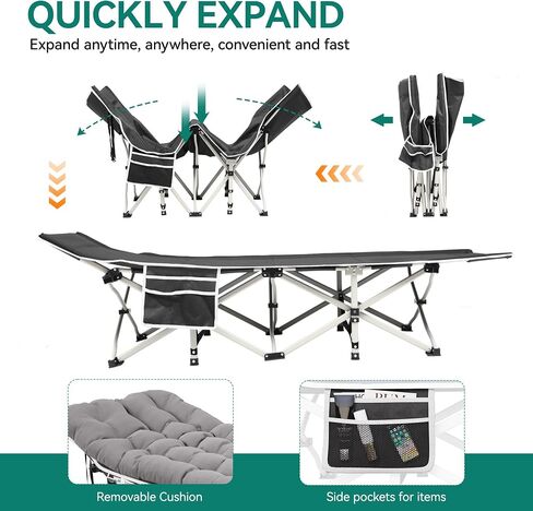 YITAHOME Camping Cots w/Mattress Portable Lounge Chair Outdoor Folding Cot Heavy Duty 575 LB Capacity 1200D Oxford w/Carry Bag Travel Camp Bed for Camping, Office, Traveling, Grey in Saudi Arabia