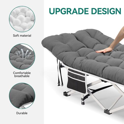 YITAHOME Camping Cots w/Mattress Portable Lounge Chair Outdoor Folding Cot Heavy Duty 575 LB Capacity 1200D Oxford w/Carry Bag Travel Camp Bed for Camping, Office, Traveling, Grey in Saudi Arabia
