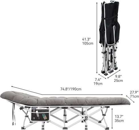 YITAHOME Camping Cots w/Mattress Portable Lounge Chair Outdoor Folding Cot Heavy Duty 575 LB Capacity 1200D Oxford w/Carry Bag Travel Camp Bed for Camping, Office, Traveling, Grey in Saudi Arabia