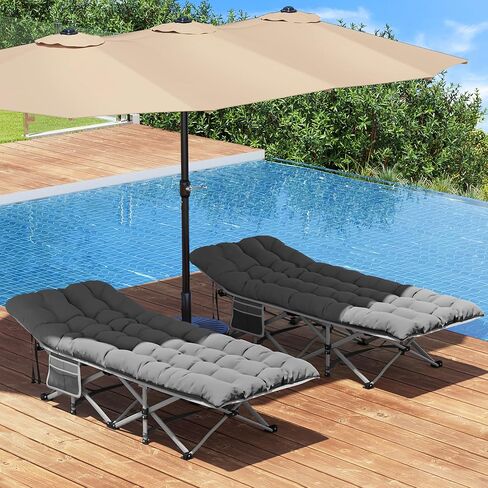 YITAHOME Camping Cots w/Mattress Portable Lounge Chair Outdoor Folding Cot Heavy Duty 575 LB Capacity 1200D Oxford w/Carry Bag Travel Camp Bed for Camping, Office, Traveling, Grey in Saudi Arabia