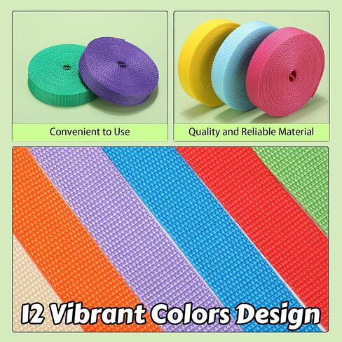Windyun 12 Rolls Polypropylene Conbing 5 Yard Seatbelt حزام حزام شاق للخدمة الشديدة لإصلاح معدات DIY في الهواء الطلق ، أثاث ، مقعد الزورق ، تنجيد ، مواد حزام الأمان ، 12 لونًا in Kuwait