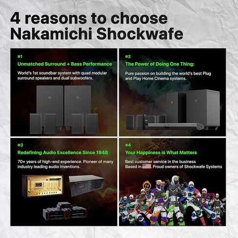 Nakamichi Shockwafe Ultra 9.2.4 Channel Dolby Atmos/DTS:X Soundbar with Dual 10" Subwoofers (Wireless), 4 Rear Surround Effects Speakers, eARC and SSE Max Technology (Flagship) in Kuwait