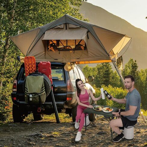 HYPERAX Camping Table & Collapsible Stools Set, Folding Beach Table with 2 Portable Stools for Outdoor Cooking, Picnic, Camp, Boat, Travel (Black) in Saudi Arabia