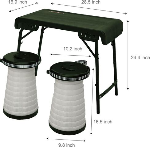 HYPERAX Camping Table & Collapsible Stools Set, Folding Beach Table with 2 Portable Stools for Outdoor Cooking, Picnic, Camp, Boat, Travel (Black) in Saudi Arabia