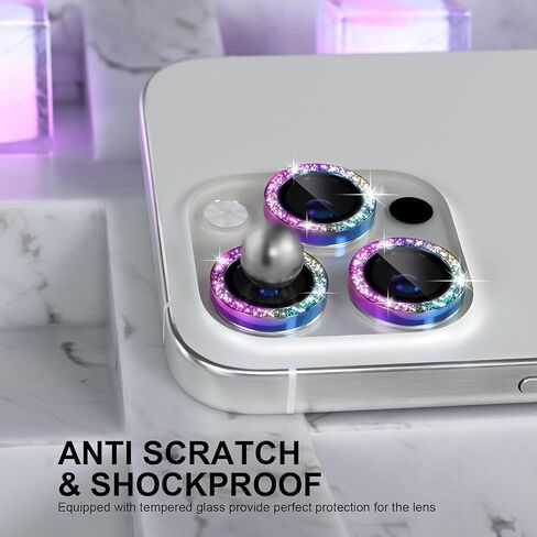 متوافق مع iPhone 16 Pro/iPhone 16 Pro Max Camera Lens Protector Bling ، 9H كاميرا زجاجية مغمورة شاشة الشاشة محتملة دخن المعادن (Diamond-Silver) in Saudi Arabia