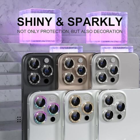 متوافق مع iPhone 16 Pro/iPhone 16 Pro Max Camera Lens Protector Bling ، 9H كاميرا زجاجية مغمورة شاشة الشاشة محتملة دخن المعادن (Diamond-Silver) in Saudi Arabia